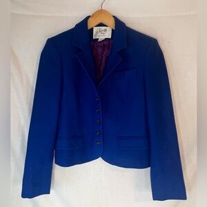 Vtg Saville Petites Blazer Cropped Jacket 100% Wool Size 2 Blue Button Up
